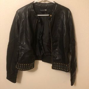 Studded bottom faux leather jacket